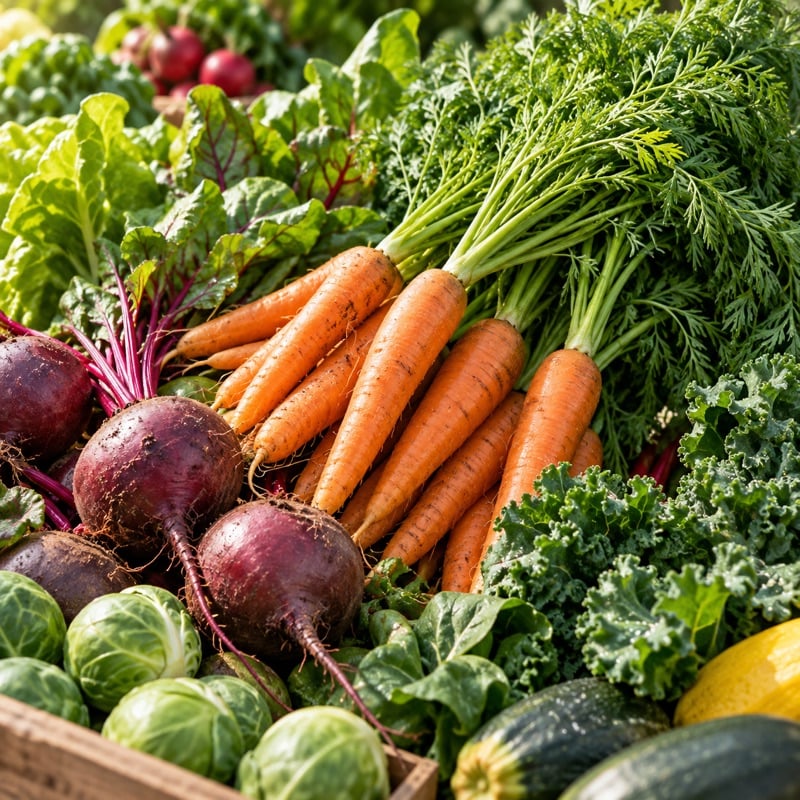 Freshly harvested vegetables from a local farm