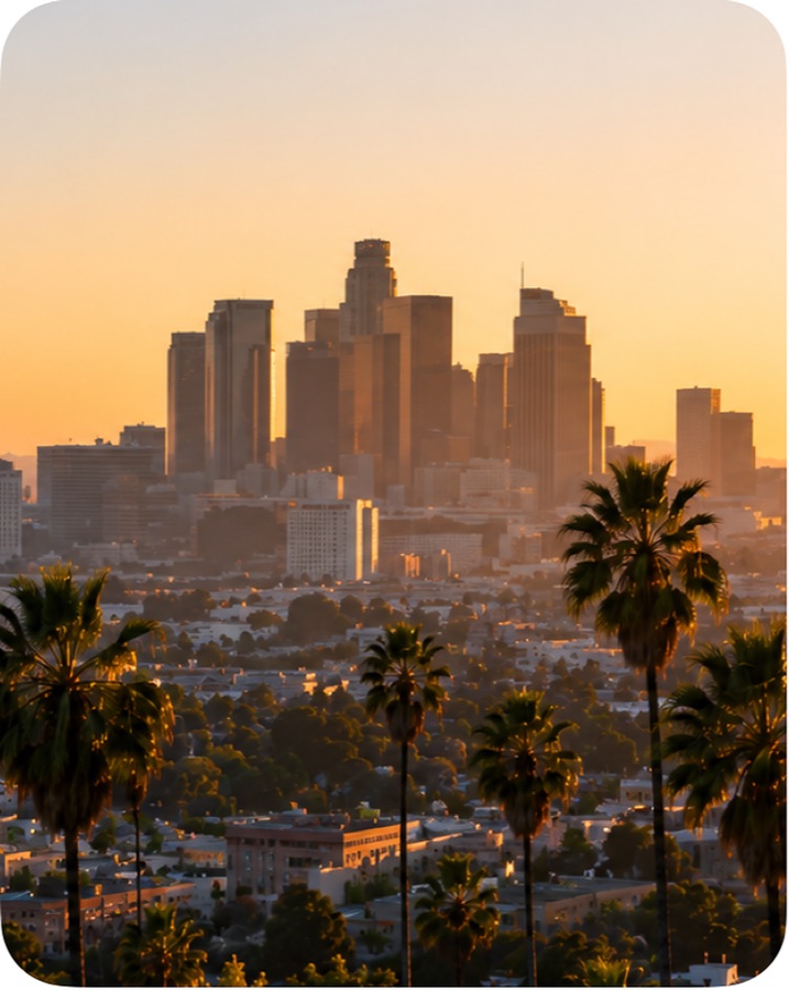 Los Angeles at sunset, seen from the hills above the city